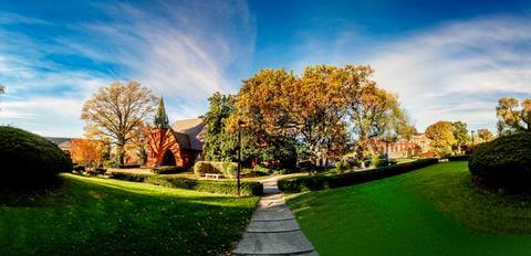 fish-eyed lens shot of Howard University campus building